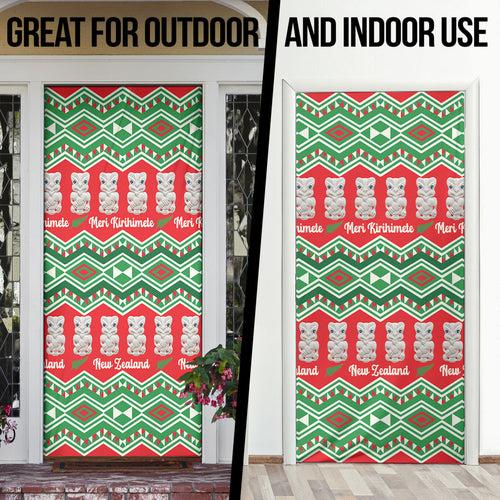 New Zealand Christmas In July Door Cover Meri Kirihimete Hei Tiki Taniko Motifs Seamless