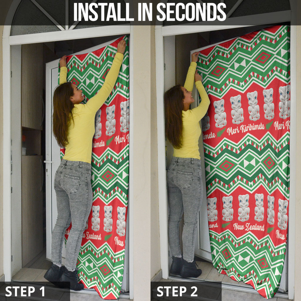 New Zealand Christmas In July Door Cover Meri Kirihimete Hei Tiki Taniko Motifs Seamless