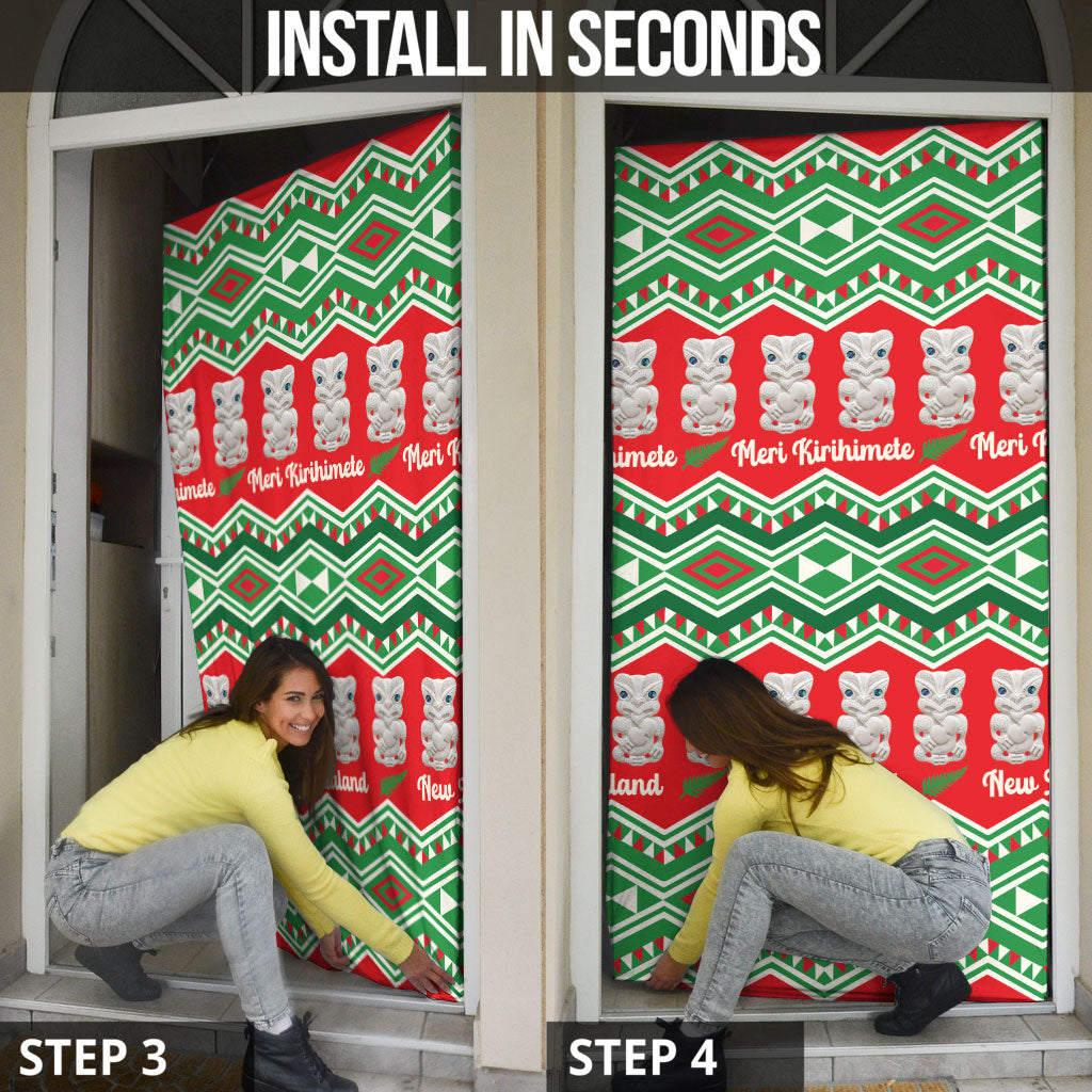 New Zealand Christmas In July Door Cover Meri Kirihimete Hei Tiki Taniko Motifs Seamless