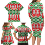 New Zealand Christmas In July Family Matching Long Sleeve Bodycon Dress and Hawaiian Shirt Meri Kirihimete Hei Tiki Taniko Motifs Seamless