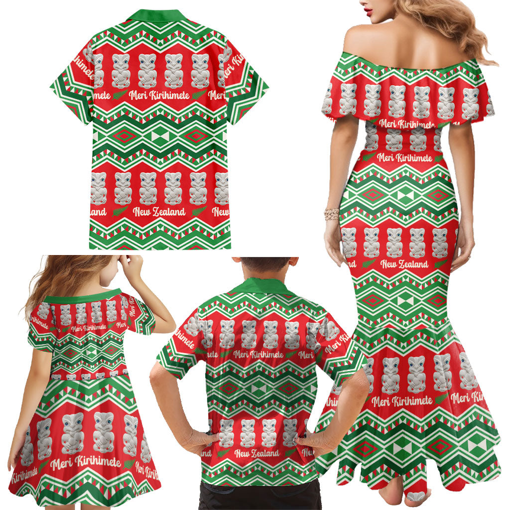 New Zealand Christmas In July Family Matching Mermaid Dress and Hawaiian Shirt Meri Kirihimete Hei Tiki Taniko Motifs Seamless