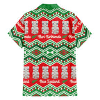 New Zealand Christmas In July Family Matching Off The Shoulder Long Sleeve Dress and Hawaiian Shirt Meri Kirihimete Hei Tiki Taniko Motifs Seamless
