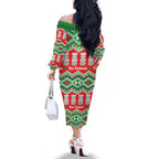 New Zealand Christmas In July Family Matching Off The Shoulder Long Sleeve Dress and Hawaiian Shirt Meri Kirihimete Hei Tiki Taniko Motifs Seamless