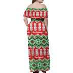 New Zealand Christmas In July Family Matching Off Shoulder Maxi Dress and Hawaiian Shirt Meri Kirihimete Hei Tiki Taniko Motifs Seamless