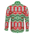 New Zealand Christmas In July Family Matching Off Shoulder Short Dress and Hawaiian Shirt Meri Kirihimete Hei Tiki Taniko Motifs Seamless