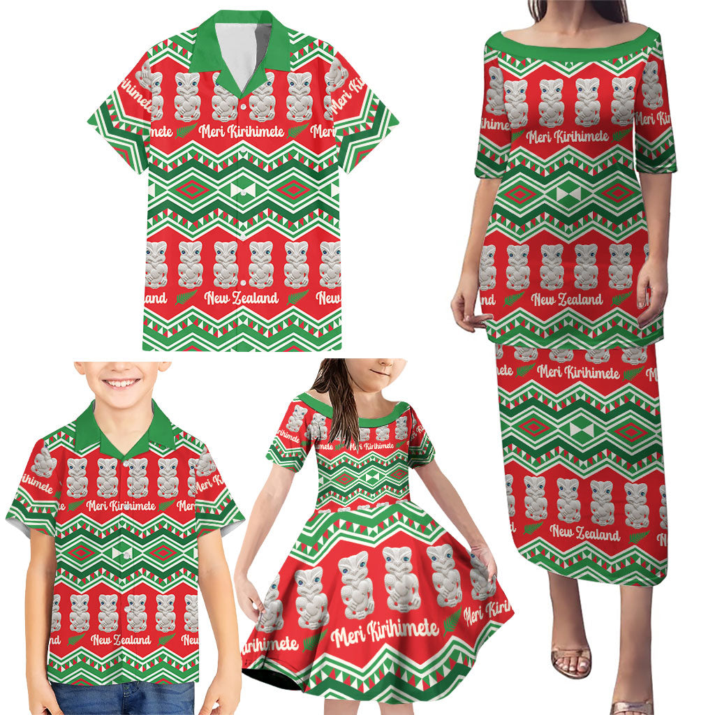 New Zealand Christmas In July Family Matching Puletasi and Hawaiian Shirt Meri Kirihimete Hei Tiki Taniko Motifs Seamless