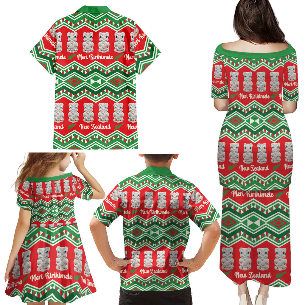 New Zealand Christmas In July Family Matching Puletasi and Hawaiian Shirt Meri Kirihimete Hei Tiki Taniko Motifs Seamless