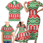 New Zealand Christmas In July Family Matching Short Sleeve Bodycon Dress and Hawaiian Shirt Meri Kirihimete Hei Tiki Taniko Motifs Seamless