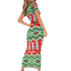 New Zealand Christmas In July Family Matching Short Sleeve Bodycon Dress and Hawaiian Shirt Meri Kirihimete Hei Tiki Taniko Motifs Seamless