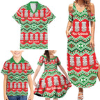 New Zealand Christmas In July Family Matching Summer Maxi Dress and Hawaiian Shirt Meri Kirihimete Hei Tiki Taniko Motifs Seamless