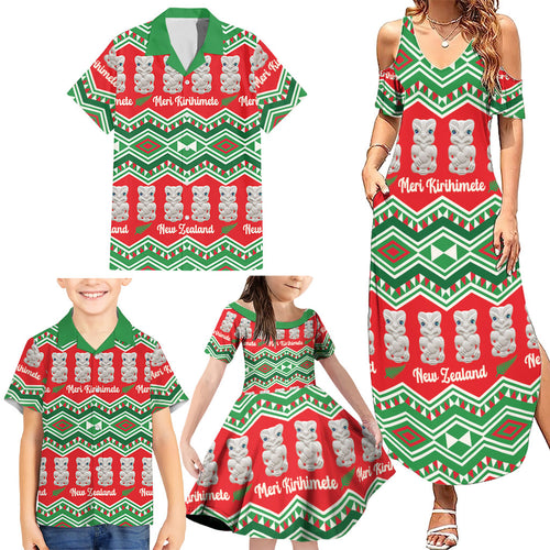 New Zealand Christmas In July Family Matching Summer Maxi Dress and Hawaiian Shirt Meri Kirihimete Hei Tiki Taniko Motifs Seamless