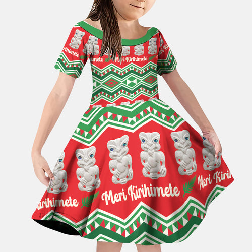 New Zealand Christmas In July Family Matching Summer Maxi Dress and Hawaiian Shirt Meri Kirihimete Hei Tiki Taniko Motifs Seamless