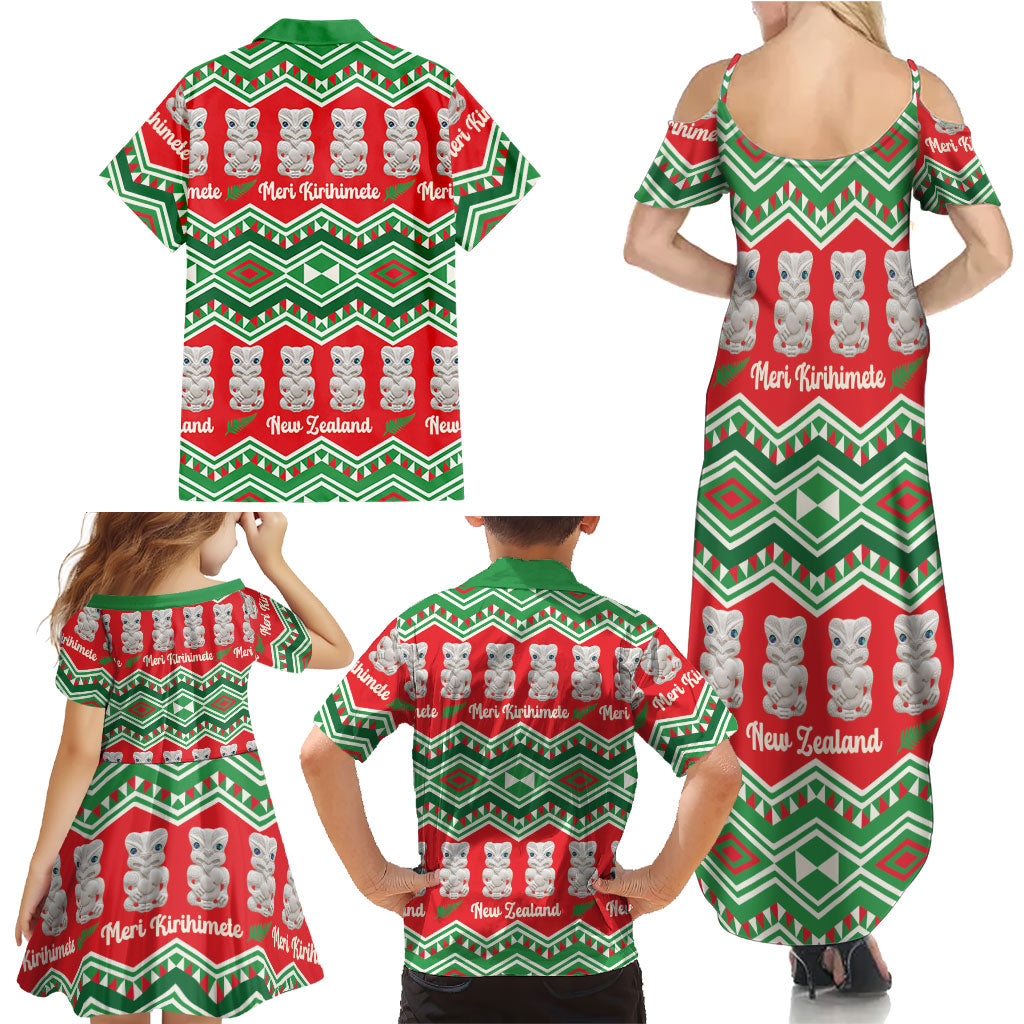 New Zealand Christmas In July Family Matching Summer Maxi Dress and Hawaiian Shirt Meri Kirihimete Hei Tiki Taniko Motifs Seamless