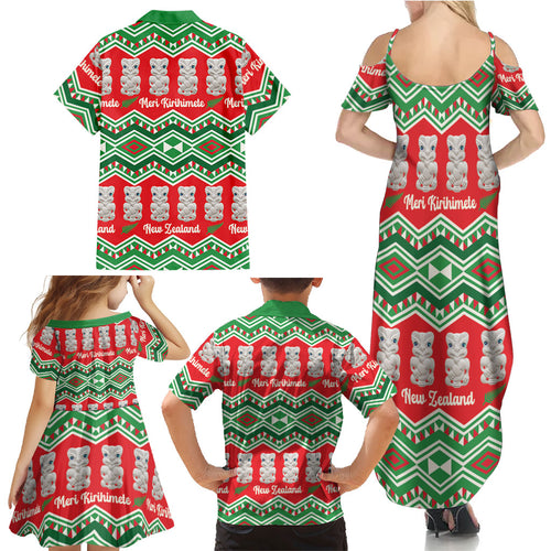 New Zealand Christmas In July Family Matching Summer Maxi Dress and Hawaiian Shirt Meri Kirihimete Hei Tiki Taniko Motifs Seamless