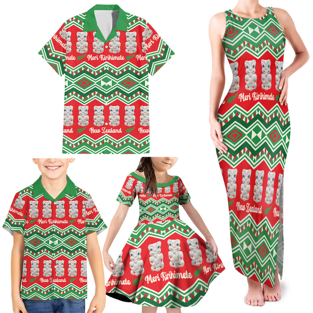 New Zealand Christmas In July Family Matching Tank Maxi Dress and Hawaiian Shirt Meri Kirihimete Hei Tiki Taniko Motifs Seamless