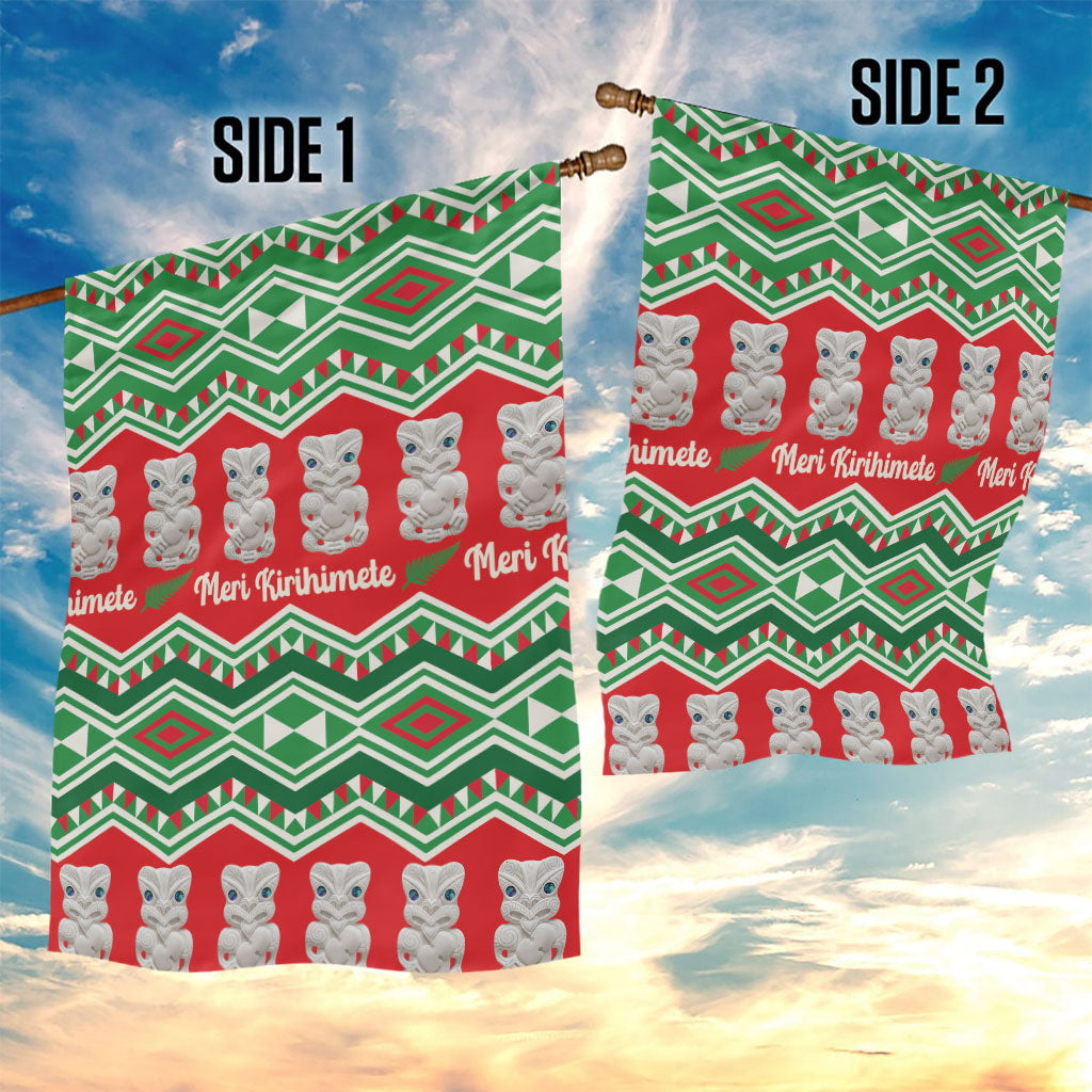 New Zealand Christmas In July Garden Flag Meri Kirihimete Hei Tiki Taniko Motifs Seamless