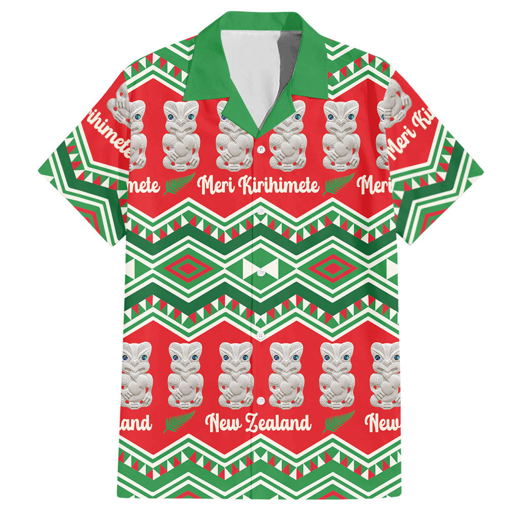 New Zealand Christmas In July Hawaiian Shirt Meri Kirihimete Hei Tiki Taniko Motifs Seamless