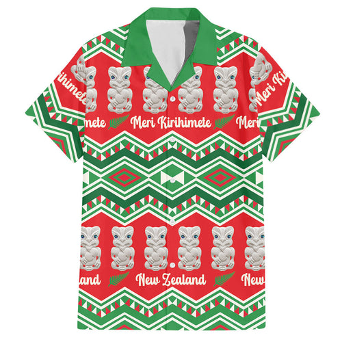 New Zealand Christmas In July Hawaiian Shirt Meri Kirihimete Hei Tiki Taniko Motifs Seamless