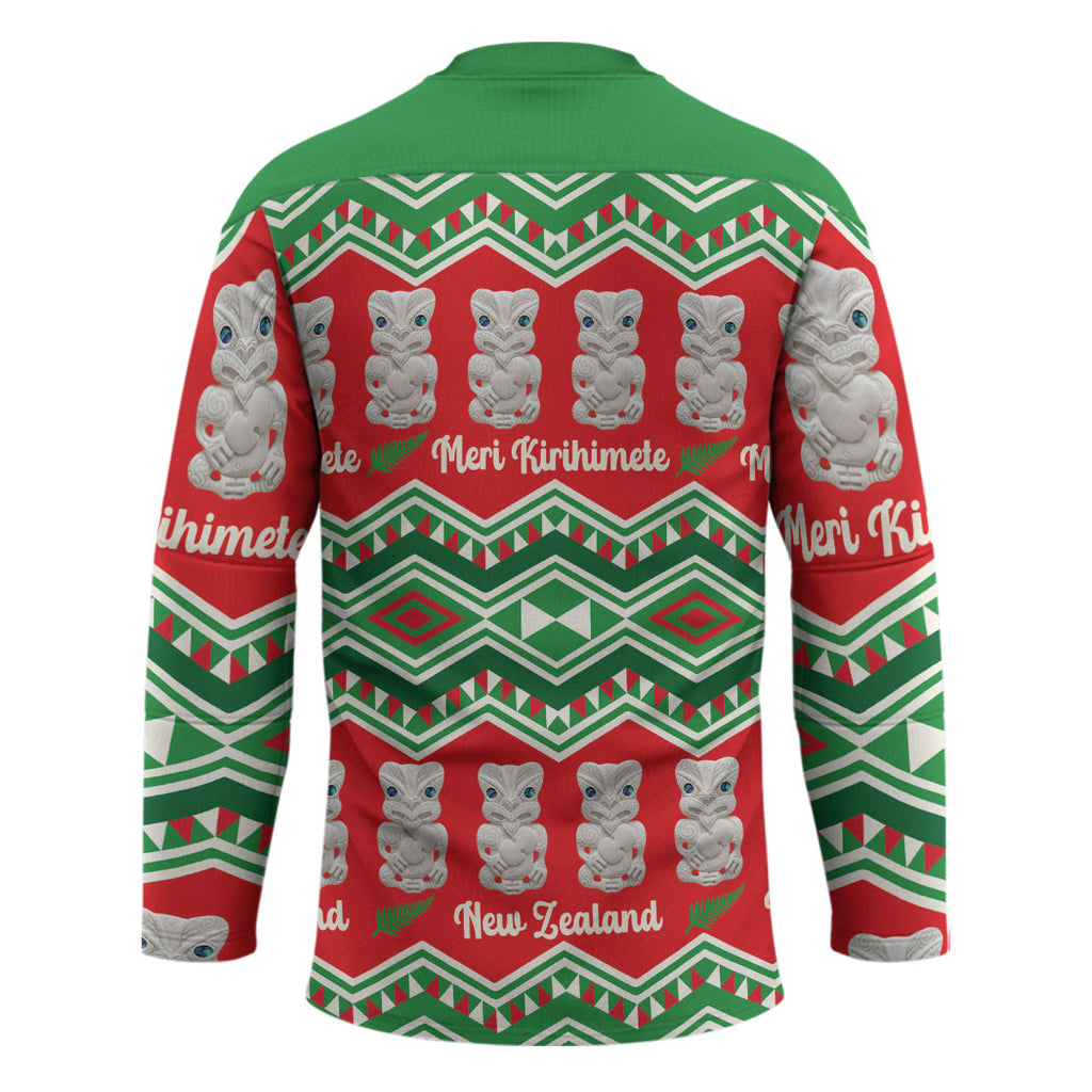 New Zealand Christmas In July Hockey Jersey Meri Kirihimete Hei Tiki Taniko Motifs Seamless