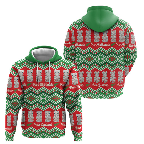 New Zealand Christmas In July Hoodie Meri Kirihimete Hei Tiki Taniko Motifs Seamless