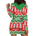New Zealand Christmas In July Hoodie Dress Meri Kirihimete Hei Tiki Taniko Motifs Seamless
