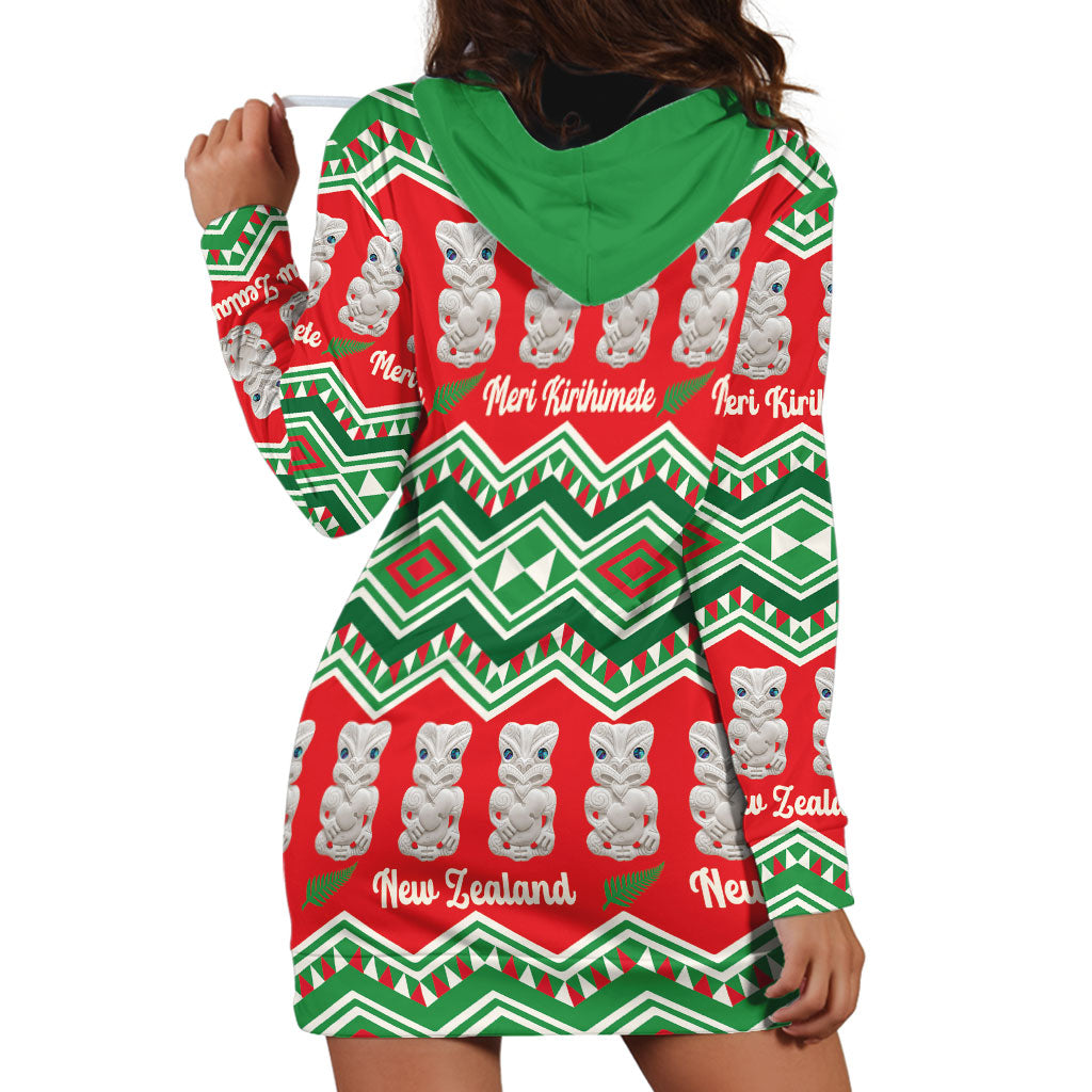 New Zealand Christmas In July Hoodie Dress Meri Kirihimete Hei Tiki Taniko Motifs Seamless