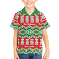 New Zealand Christmas In July Kid Hawaiian Shirt Meri Kirihimete Hei Tiki Taniko Motifs Seamless