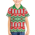 New Zealand Christmas In July Kid Hawaiian Shirt Meri Kirihimete Hei Tiki Taniko Motifs Seamless