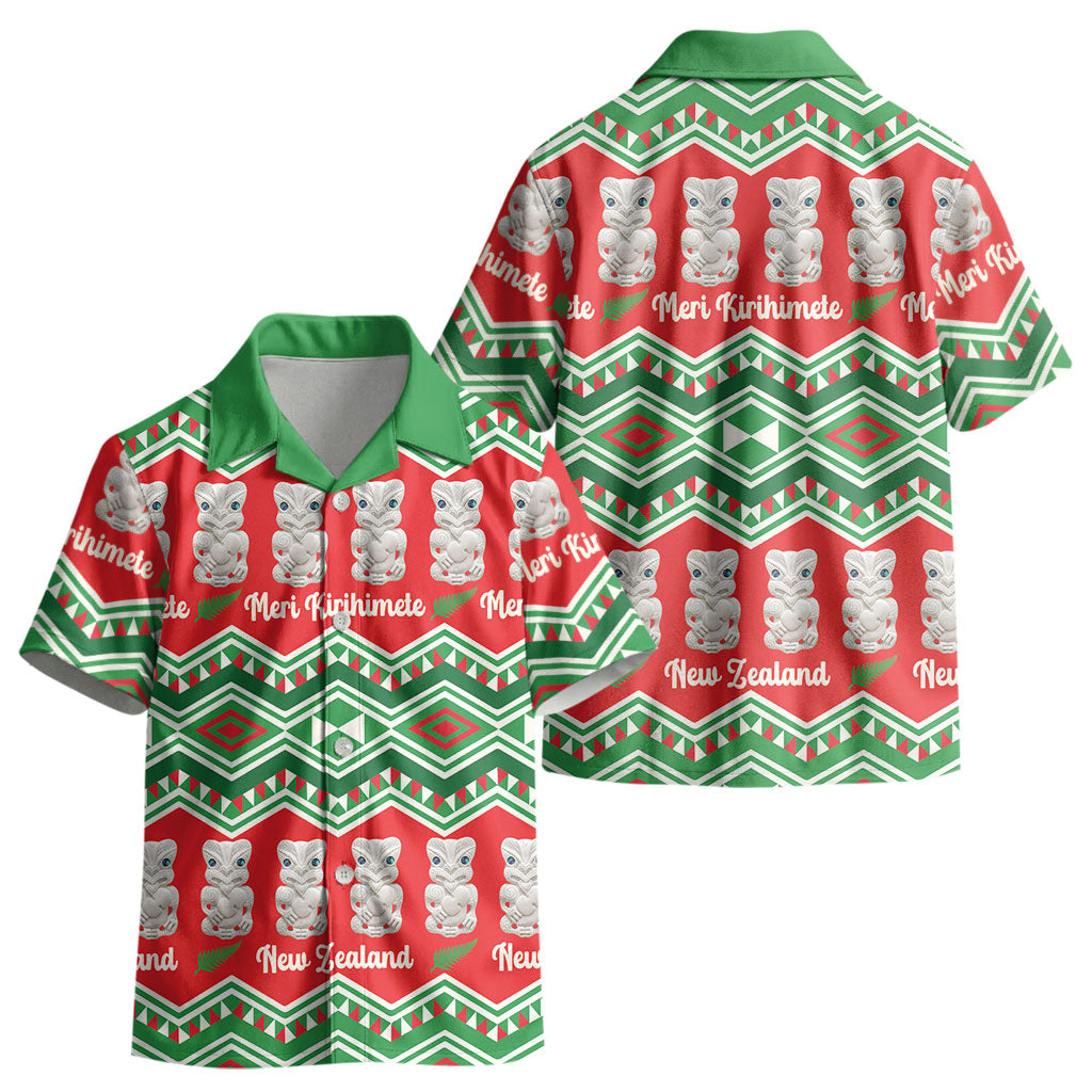 New Zealand Christmas In July Kid Hawaiian Shirt Meri Kirihimete Hei Tiki Taniko Motifs Seamless LT14