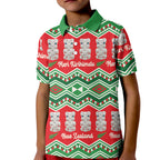 New Zealand Christmas In July Kid Polo Shirt Meri Kirihimete Hei Tiki Taniko Motifs Seamless
