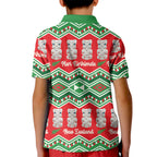 New Zealand Christmas In July Kid Polo Shirt Meri Kirihimete Hei Tiki Taniko Motifs Seamless