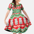 New Zealand Christmas In July Kid Short Sleeve Dress Meri Kirihimete Hei Tiki Taniko Motifs Seamless
