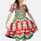 New Zealand Christmas In July Kid Short Sleeve Dress Meri Kirihimete Hei Tiki Taniko Motifs Seamless