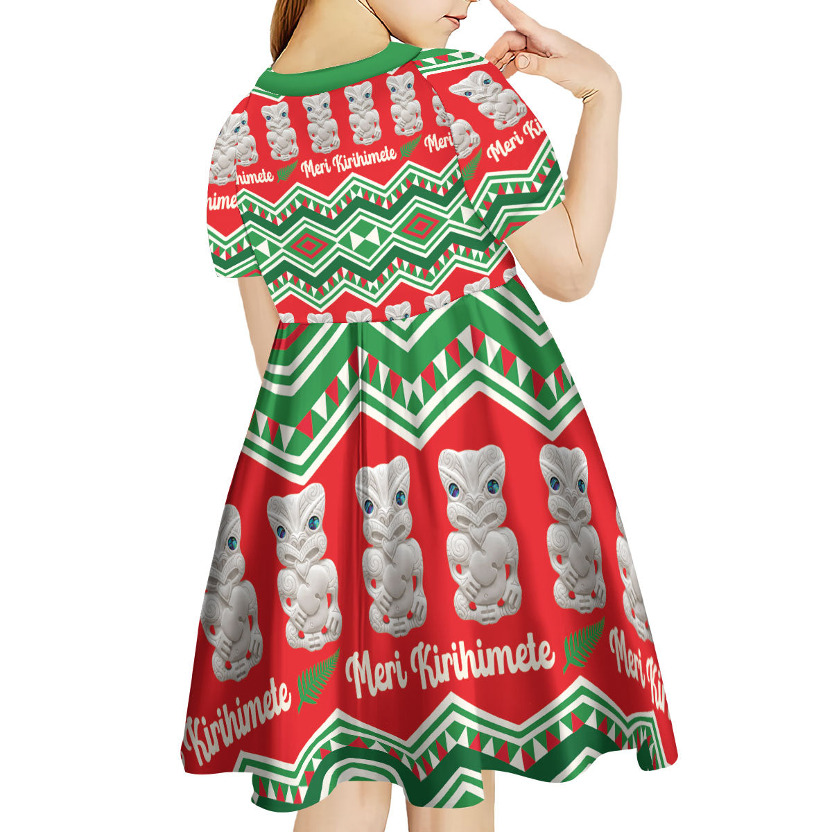 New Zealand Christmas In July Kid Short Sleeve Dress Meri Kirihimete Hei Tiki Taniko Motifs Seamless