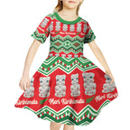 New Zealand Christmas In July Kid Short Sleeve Dress Meri Kirihimete Hei Tiki Taniko Motifs Seamless