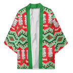 New Zealand Christmas In July Kimono Meri Kirihimete Hei Tiki Taniko Motifs Seamless