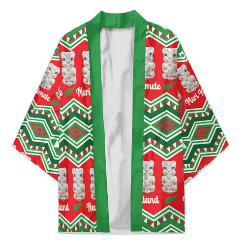 New Zealand Christmas In July Kimono Meri Kirihimete Hei Tiki Taniko Motifs Seamless