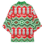 New Zealand Christmas In July Kimono Meri Kirihimete Hei Tiki Taniko Motifs Seamless