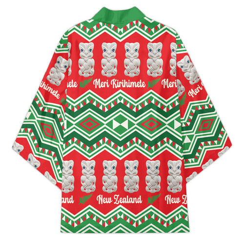 New Zealand Christmas In July Kimono Meri Kirihimete Hei Tiki Taniko Motifs Seamless