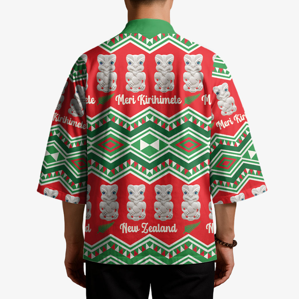 New Zealand Christmas In July Kimono Meri Kirihimete Hei Tiki Taniko Motifs Seamless