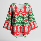 New Zealand Christmas In July Kimono Sleeve Blouse Meri Kirihimete Hei Tiki Taniko Motifs Seamless