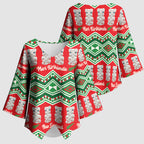 New Zealand Christmas In July Kimono Sleeve Blouse Meri Kirihimete Hei Tiki Taniko Motifs Seamless