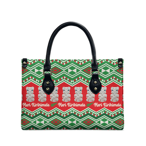 New Zealand Christmas In July Leather Bag Meri Kirihimete Hei Tiki Taniko Motifs Seamless