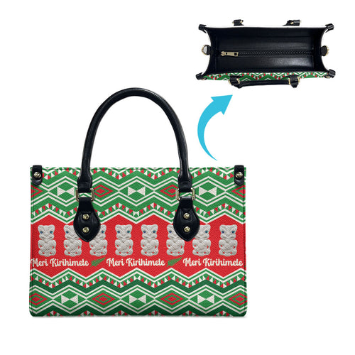 New Zealand Christmas In July Leather Bag Meri Kirihimete Hei Tiki Taniko Motifs Seamless
