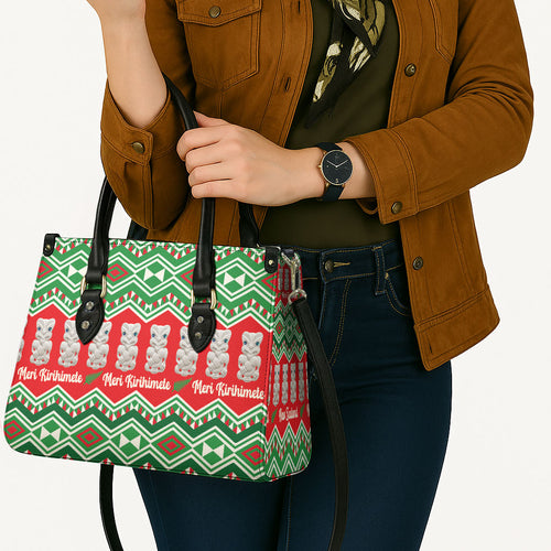 New Zealand Christmas In July Leather Bag Meri Kirihimete Hei Tiki Taniko Motifs Seamless