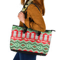 New Zealand Christmas In July Leather Tote Bag Meri Kirihimete Hei Tiki Taniko Motifs Seamless