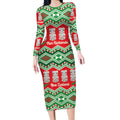 New Zealand Christmas In July Long Sleeve Bodycon Dress Meri Kirihimete Hei Tiki Taniko Motifs Seamless