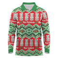 New Zealand Christmas In July Long Sleeve Polo Shirt Meri Kirihimete Hei Tiki Taniko Motifs Seamless