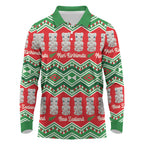 New Zealand Christmas In July Long Sleeve Polo Shirt Meri Kirihimete Hei Tiki Taniko Motifs Seamless