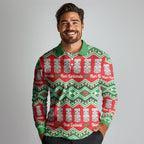 New Zealand Christmas In July Long Sleeve Polo Shirt Meri Kirihimete Hei Tiki Taniko Motifs Seamless